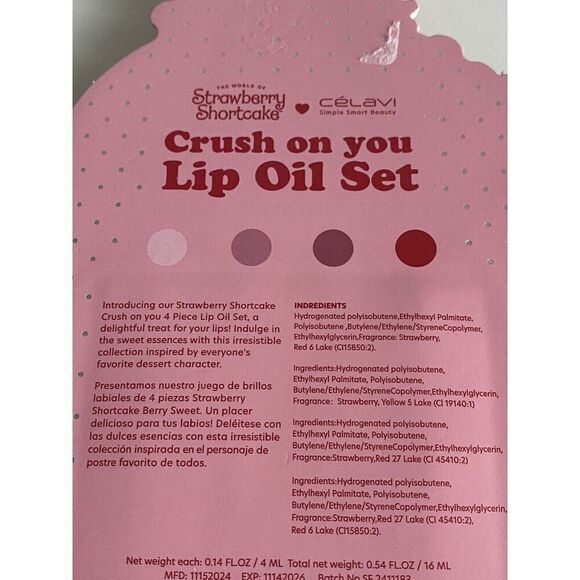 4 Pk Celavi Strawberry Shortcake Scented Tinted Lip Oils Crush On You Valentines - Picture 14 of 14